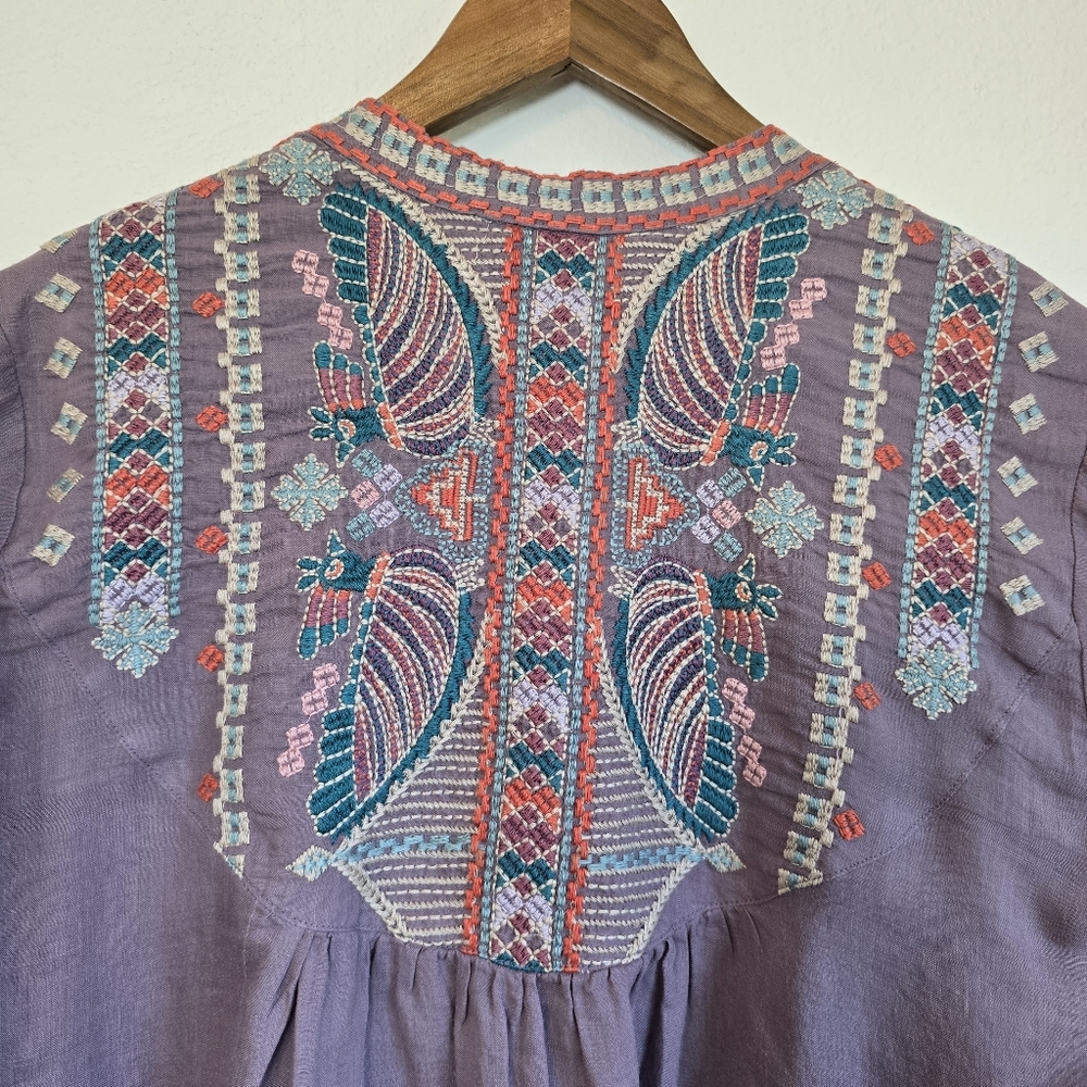 🐦EUC Johnny Was Purple Bird Embroidered Blouse SMALL - Picture 8 of 12